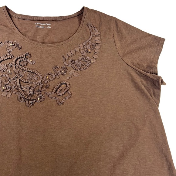 Coldwater Creek 2X Brown Embellished Tee Shirt Cotton Plus Size - Picture 3 of 12